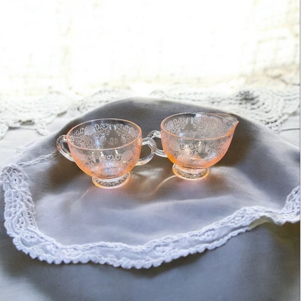 Vintage Depression Glass Creamer and Sugar Set